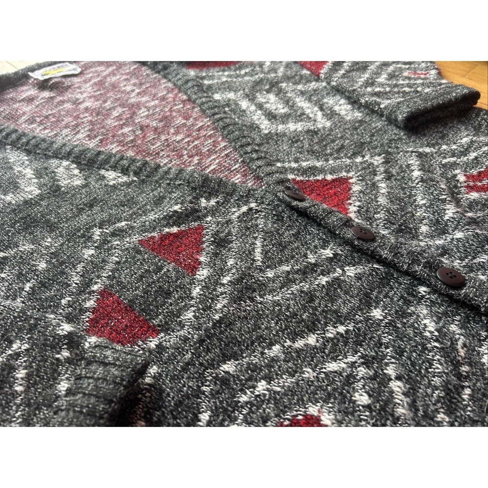 Vintage Le Tigre L Men's Oversized Textured Button Up V Grandpa Cardigan Sweater - Picture 2 of 6